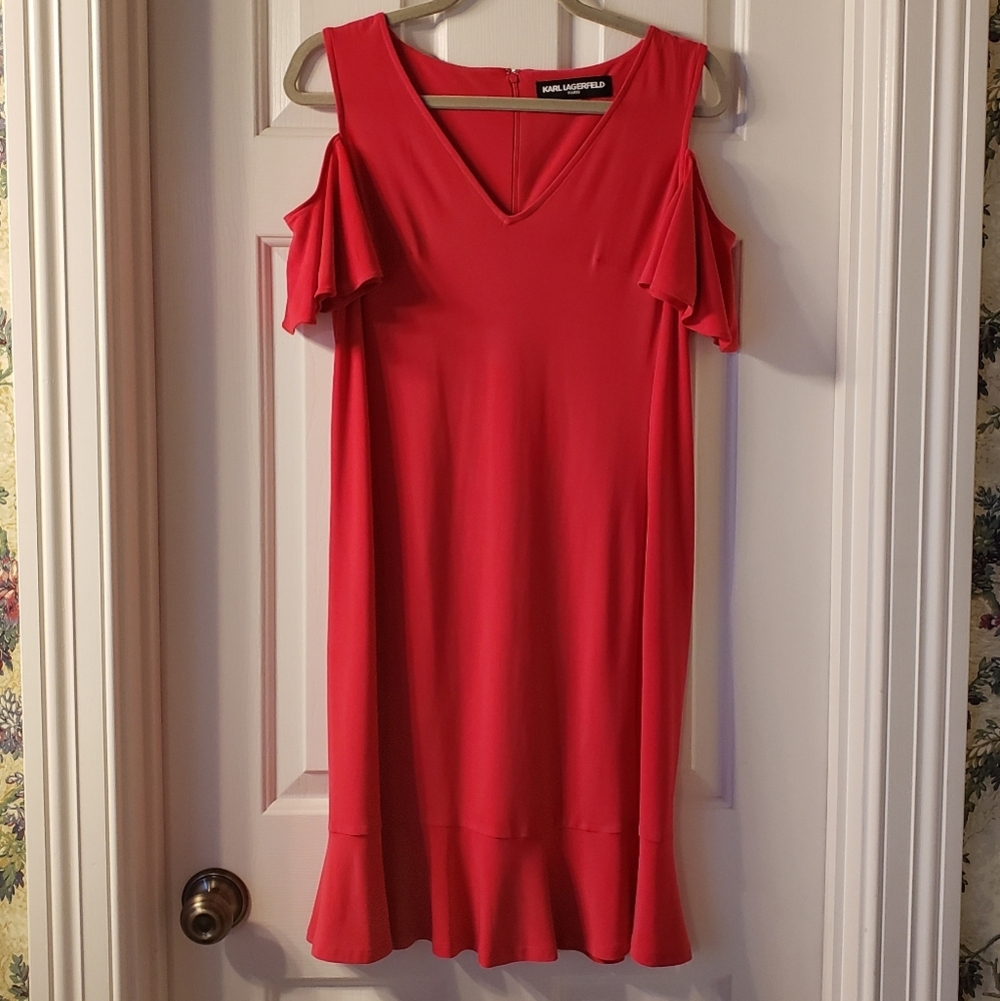 Karl Lagerfeld Paris Fuchsia Mini Dress with Ruffle Sleeves